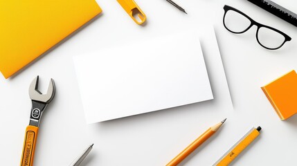 Poster - A flat lay of a professional handyman business card with a clean design, tools in the background, and contact information visible.