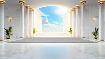 Poster - Ancient Greek stone structure with marble columns, radiating timeless architectural beauty.