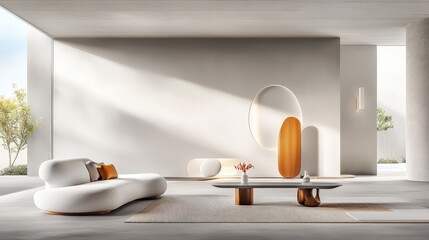 Poster - A professional interior design portfolio with photographs of contemporary spaces, showcasing a variety of furniture and design layouts.