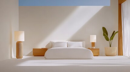 Poster - A minimalist bedroom with neutral tones, Scandinavian-style furniture, and a relaxing, clutter-free space.