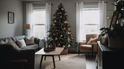 Wall Mural - A simple Christmas tree decorated with just a few minimalist ornaments.