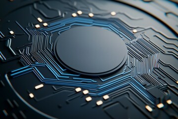 Wall Mural - A blue and black computer chip with a blue circle in the middle