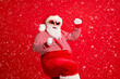 © deagreez - Portrait of his he nice handsome attractive cheerful cheery glad thick gray-haired Santa festal bargain celebration dancing isolated over bright vivid shine vibrant red color background