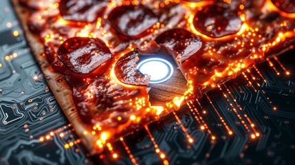 Poster - Futuristic Circuit Board with Glowing Blue Circle