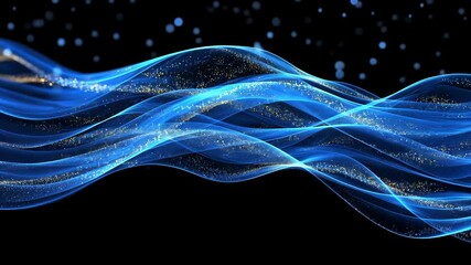 Aufkleber - Abstract blue and gold wave pattern on black background