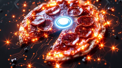 Poster - futuristic digital technology background with glowing blue circle and abstract circuit board design