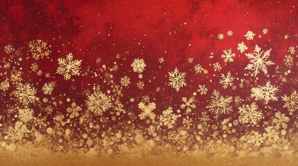 Poster - A vibrant red background serves as a canvas for elegant golden snowflakes and shimmering dots, creating a festive atmosphere perfect for winter celebrations and holiday decorations.