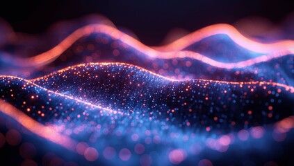 Poster - Futuristic Neon Tech Background with Glowing Lines and Wavy Shapes
