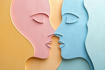 Fototapete - Two intertwining silhouettes in pastel shades convey a powerful message of empathy and communication through their gentle forms. Generative AI