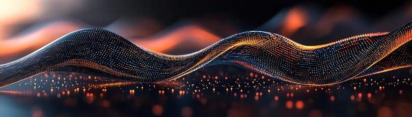 Fototapete - A stunning abstract image featuring flowing lines illuminated by glowing particles, creating a vibrant and dynamic visual effect.