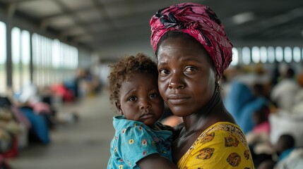 Refugee African mother and child feel sad