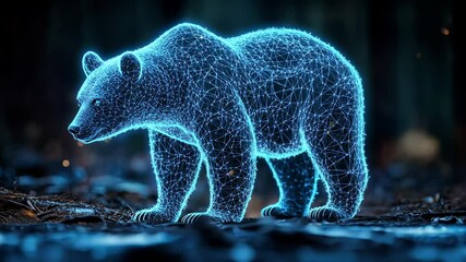 Poster - Digital wireframe bear in forest, futuristic concept