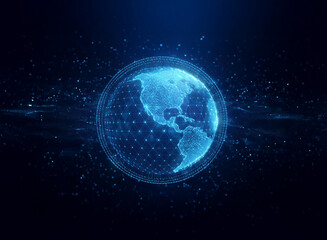 Aufkleber - A glowing blue digital globe with a digital grid structure.