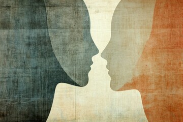 Poster - Pastel-colored silhouettes of two faces engage in a silent dialogue, capturing the essence of empathy and connection. Generative AI