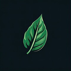 Poster - A Single Green Leaf on a Dark Background