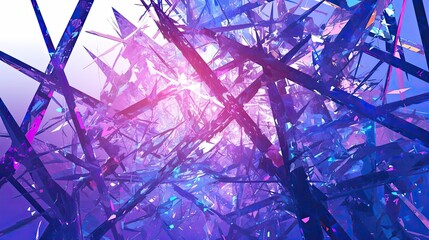Poster - Abstract Composition of Intertwined Purple and Blue Geometric Shapes with a Glowing Center