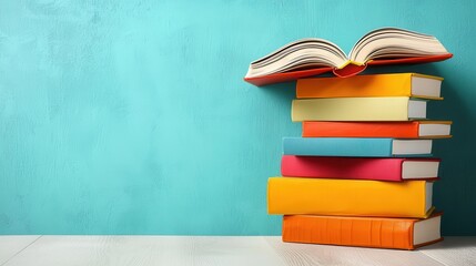 Poster - Create an inspiring student workspace with digital notes and colorful books for enhanced learning