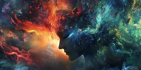 Wall Mural - abstract female portrait with fire and water elements