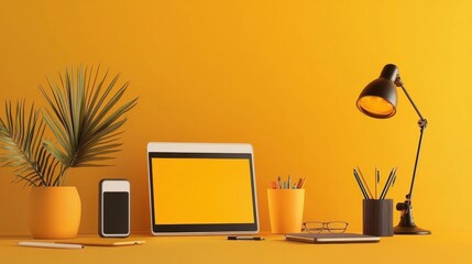 Poster - Create an engaging virtual classroom setup with essential devices and stationery for effective learning