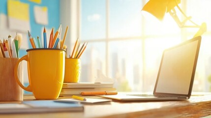 Poster - Create an inspiring virtual study desk with a tablet and notebook for enhanced productivity and comfort