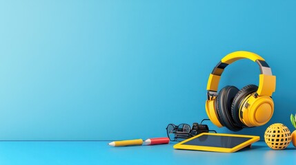 Poster - Transform your learning experience with a digital desk featuring a tablet and headset for modern education