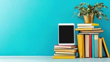 Poster - Set up your ideal distance learning environment with essential books and technology devices for modern education
