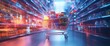 © VINA - A shopping cart filled with groceries stands in the middle of a digital supermarket aisle.