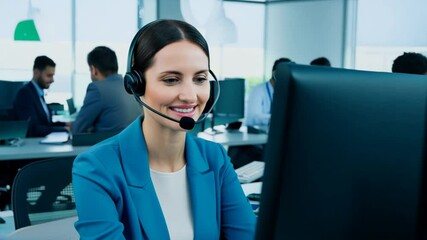 Poster - Cheerful Rep Working Late at Telecom Call Center Generative AI