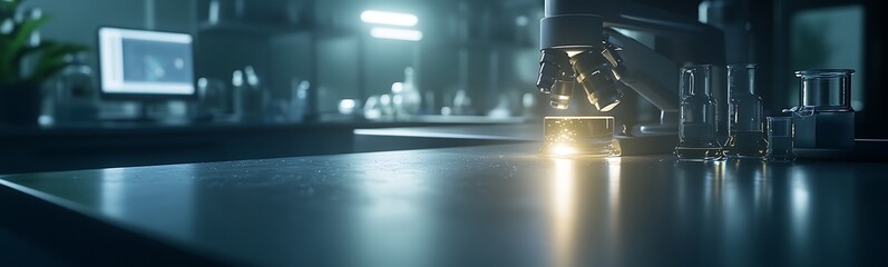 Aufkleber - A stylish laboratory scene showcasing a gleaming surface, test tubes, and subtle lighting that suggests advanced scientific research.