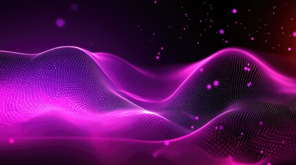 Poster - Abstract Purple and Black Wavy Pattern with Glowing Dots