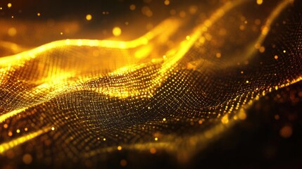 Poster - Abstract Golden Wave with Glowing Particles