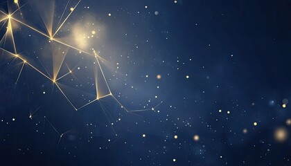 Poster - Abstract Blue and Gold Network with Glowing Points
