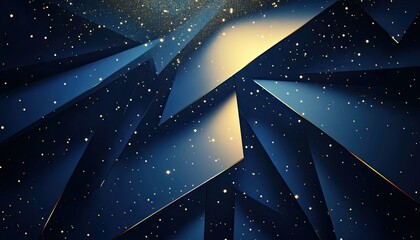 Poster - Abstract Blue and Gold Geometric Pattern with Scattered Lights