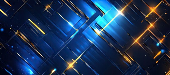 Poster - Abstract Blue and Gold Geometric Pattern with Glowing Lines