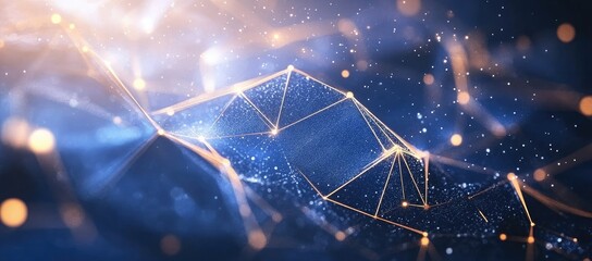 Poster - Abstract Geometric Structure with Glowing Lines and Particles