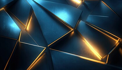 Poster - Abstract Geometric Pattern with Golden Lines on a Blue Surface