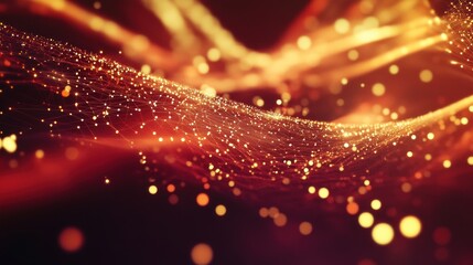 Poster - 3d rendering of glowing particles in space with depth of field and bokeh. Beautiful science fiction background of glowing particles with depth of field and bokeh. - Generated AI