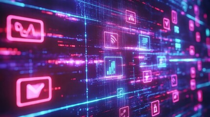 Aufkleber - 3D rendering of a binary code in a cyberspace concept - Generated AI
