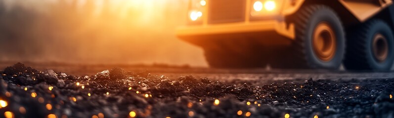 Poster - A construction vehicle stands in a sunlit environment, highlighting the textured surface of the ground and showcasing machinery in action.