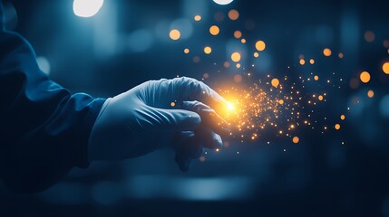 Poster - A gloved hand appears to create sparks of light, evoking a sense of magic and innovation in a dark, atmospheric environment.