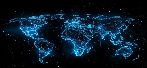Leinwandbilder - Abstract digital world map glowing with blue light.