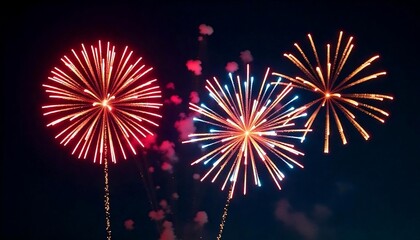 fireworks exploding in the night sky with a dark background, new year's eve party, new year celebrat