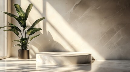 Poster - Minimalistic and Sunlit Bathroom Interior with Indoor Plant and Modern Design : Generative AI
