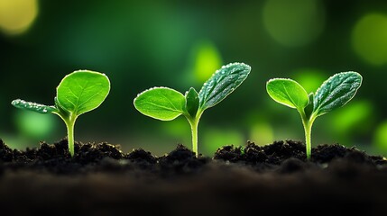Aufkleber - Closeup View Of Young Green Seedlings Growing In Soil With Sunlight Background : Generative AI