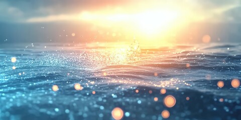 Poster - a close up of blue water and sun with bokeh light on blur background