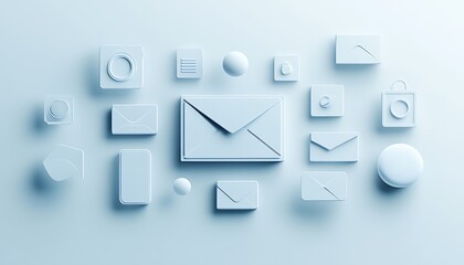 Poster - Minimalist White Icons of Online Communication Digital Devices and Emails : Generative AI