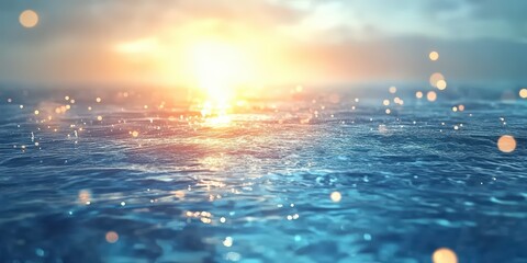 Poster - a close up of blue water and sun with bokeh light on blur background