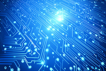 Poster - Futuristic vector illustration of a blue circuit board with intricate digital tech elements, perfect for advanced technology backgrounds.	
