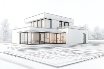 Poster - Innovative Minimalist House Design with Large Glass Windows and Open Spaces : Generative AI