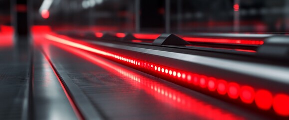 Poster - Red LED lights illuminate the edge of a metal platform.